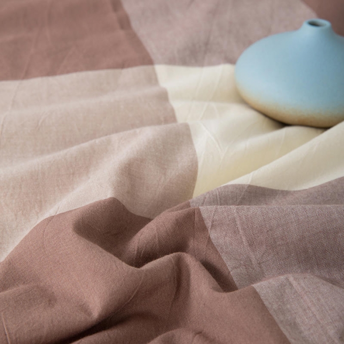 91家纺网 家纺一手货源 找家纺 全棉无印色织水洗棉四件套良品纯棉日式简约宿舍学生三件套咖大格