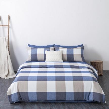 91家纺网 家纺一手货源 找家纺 全棉无印色织水洗棉四件套良品纯棉日式简约宿舍学生三件套蓝大格