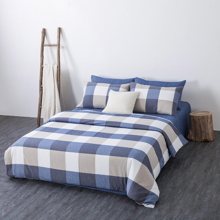 91家纺网 家纺一手货源 找家纺 全棉无印色织水洗棉四件套良品纯棉日式简约宿舍学生三件套蓝大格