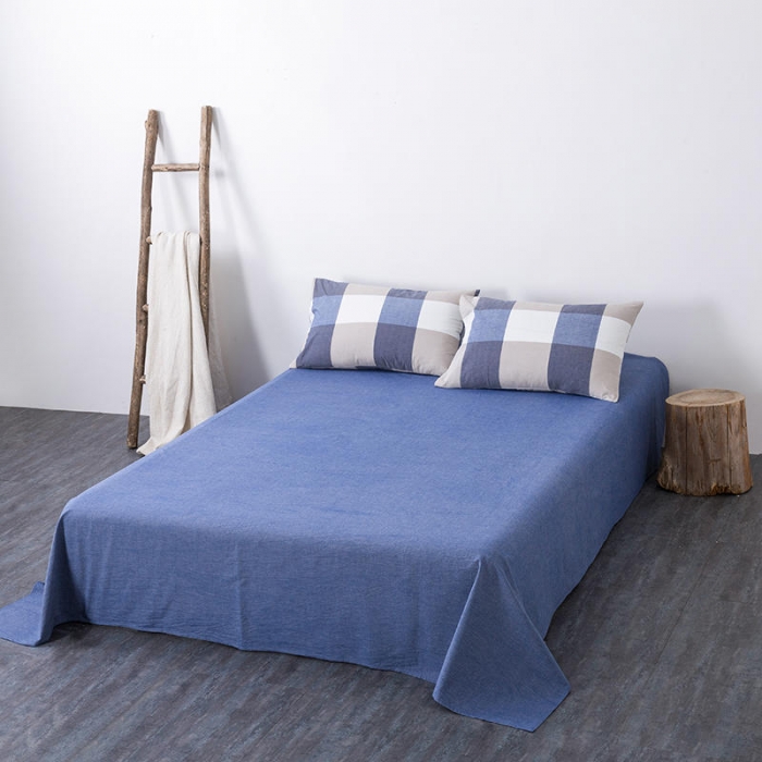 91家纺网 家纺一手货源 找家纺 全棉无印色织水洗棉四件套良品纯棉日式简约宿舍学生三件套蓝大格