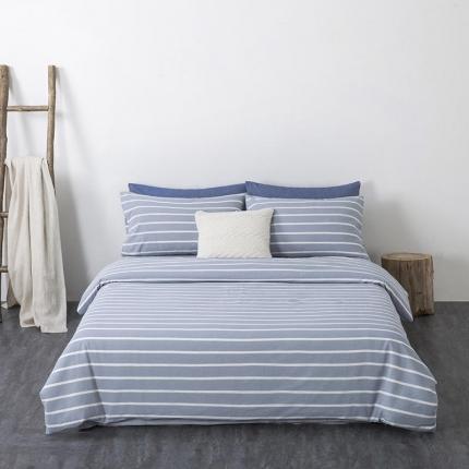 91家纺网 家纺一手货源 找家纺 全棉无印色织水洗棉四件套良品纯棉日式简约宿舍学生三件套蓝宽条