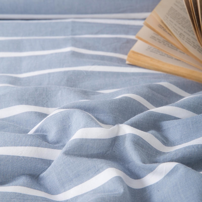 91家纺网 家纺一手货源 找家纺 全棉无印色织水洗棉四件套良品纯棉日式简约宿舍学生三件套蓝宽条