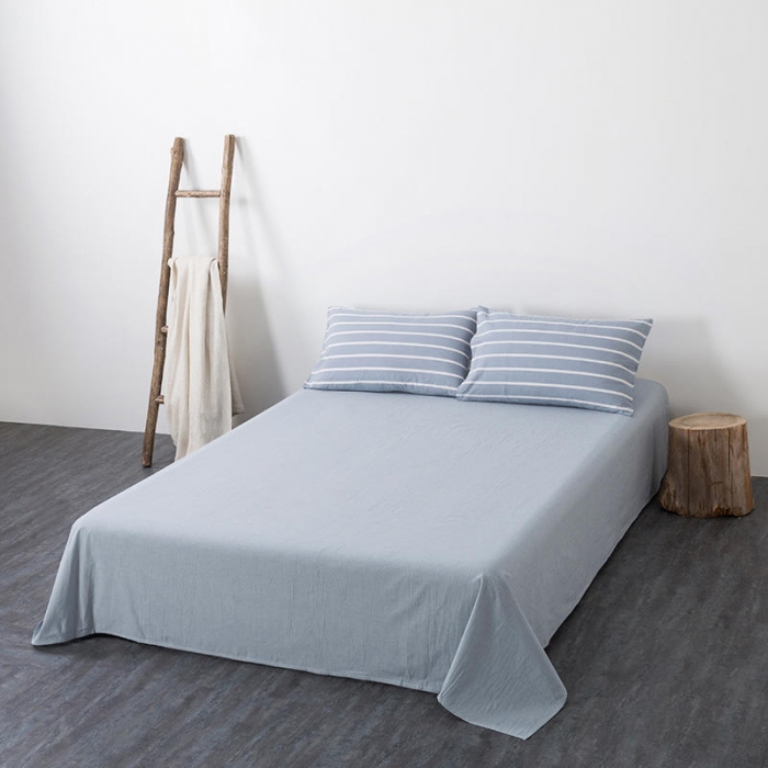 91家纺网 家纺一手货源 找家纺 全棉无印色织水洗棉四件套良品纯棉日式简约宿舍学生三件套蓝宽条