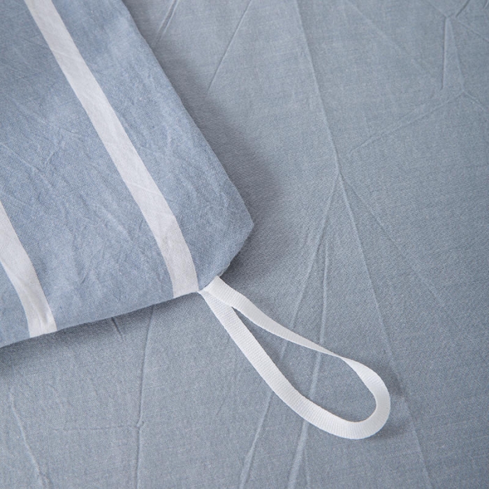 91家纺网 家纺一手货源 找家纺 全棉无印色织水洗棉四件套良品纯棉日式简约宿舍学生三件套蓝宽条