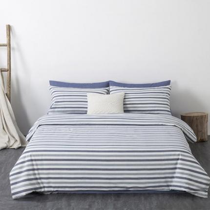 91家纺网 家纺一手货源 找家纺 全棉无印色织水洗棉四件套良品纯棉日式宿舍学生三件套 蓝三色条