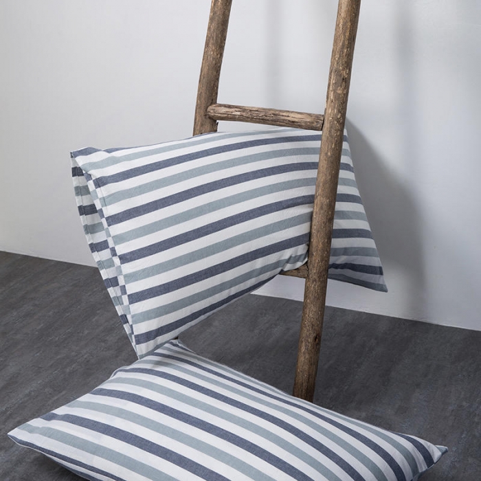 91家纺网 家纺一手货源 找家纺 全棉无印色织水洗棉四件套良品纯棉日式宿舍学生三件套 蓝三色条