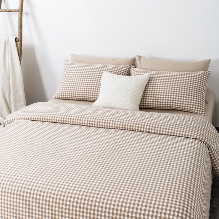 91家纺网 家纺一手货源 找家纺 全棉无印色织水洗棉四件套良品纯棉日式简约宿舍学生三件套米小格