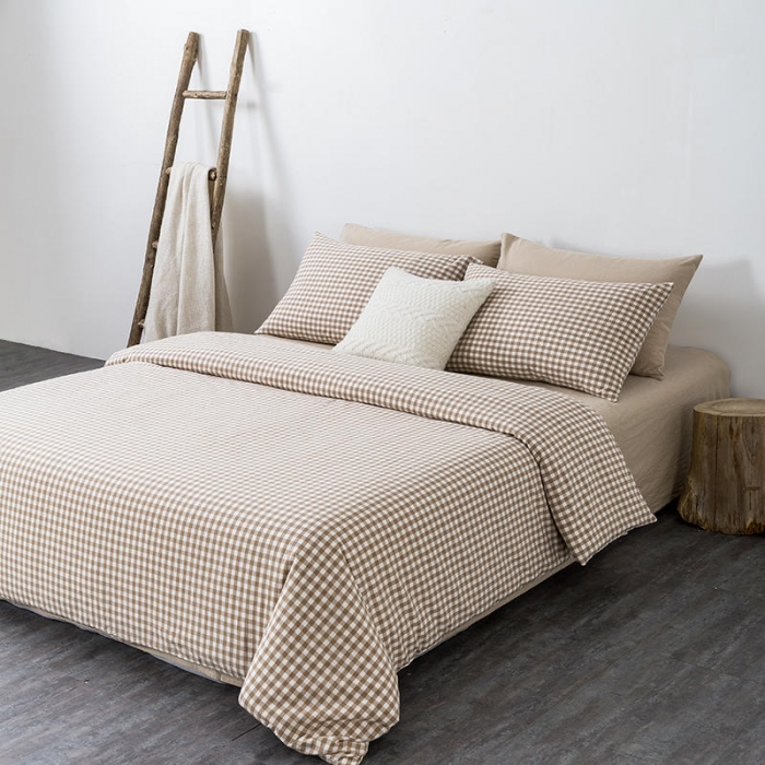 91家纺网 家纺一手货源 找家纺 全棉无印色织水洗棉四件套良品纯棉日式简约宿舍学生三件套米小格