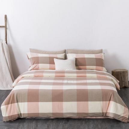 91家纺网 家纺一手货源 找家纺 全棉无印色织水洗棉四件套良品纯棉日式宿舍学生三件套 蜜粉大格