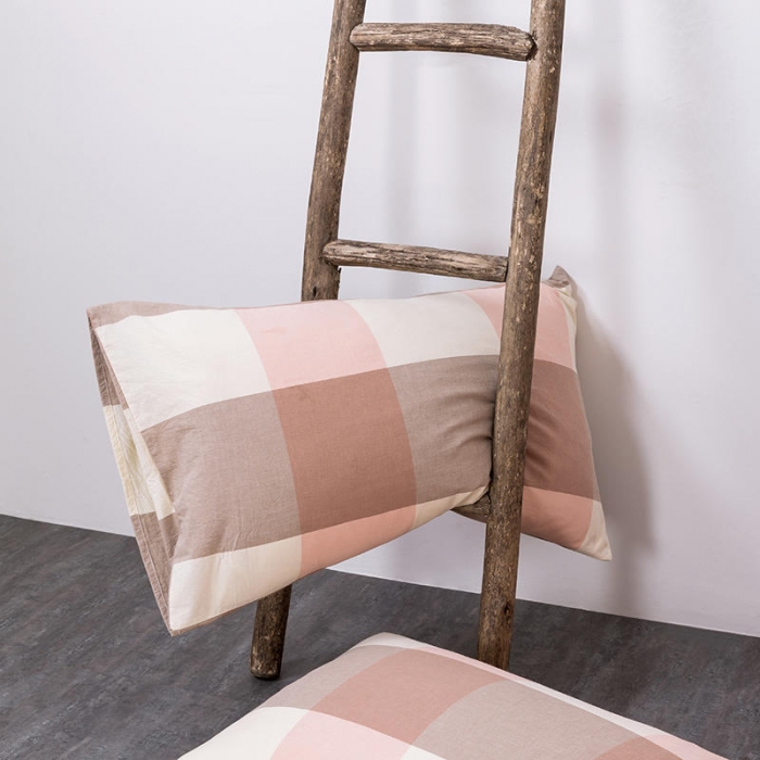 91家纺网 家纺一手货源 找家纺 全棉无印色织水洗棉四件套良品纯棉日式宿舍学生三件套 蜜粉大格