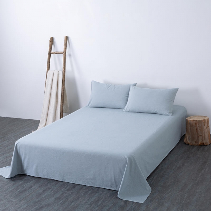 91家纺网 家纺一手货源 找家纺 全棉无印色织水洗棉四件套良品纯棉日式简约宿舍学生三件套 浅蓝