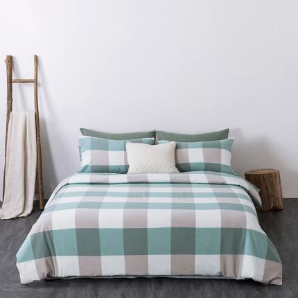 91家纺网 家纺一手货源 找家纺 全棉无印色织水洗棉四件套良品纯棉日式宿舍学生三件套 浅蓝大格