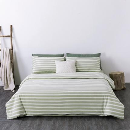 91家纺网 家纺一手货源 找家纺 全棉无印色织水洗棉四件套良品纯棉日式简约宿舍学生三件套秋香绿