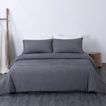 91家纺网 家纺一手货源 找家纺 全棉无印色织水洗棉四件套良品纯棉日式简约宿舍学生三件套 深灰