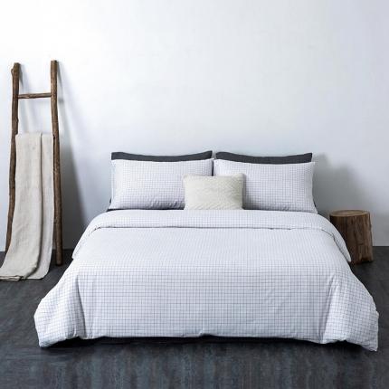 91家纺网 家纺一手货源 找家纺 全棉无印色织水洗棉四件套良品纯棉日式简约宿舍学生三件套小白格