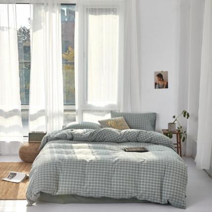 91家纺网 家纺一手货源 找家纺 全棉无印色织水洗棉四件套良品纯棉日式宿舍学生三件套 小布丁绿