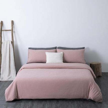 91家纺网 家纺一手货源 找家纺 全棉无印色织水洗棉四件套良品纯棉日式简约宿舍学生三件套小粉格