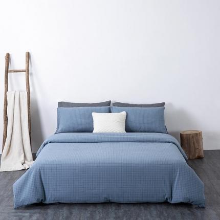 91家纺网 家纺一手货源 找家纺 全棉无印色织水洗棉四件套良品纯棉日式简约宿舍学生三件套小蓝格