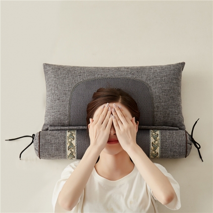 91家纺网 家纺一手货源 找家纺 （总）乐可 2022新款竹节麻草本牵引充气加热按摩护颈枕芯