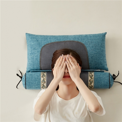 91家纺网 家纺一手货源 找家纺 （总）乐可 2022新款竹节麻草本牵引充气加热按摩护颈枕芯