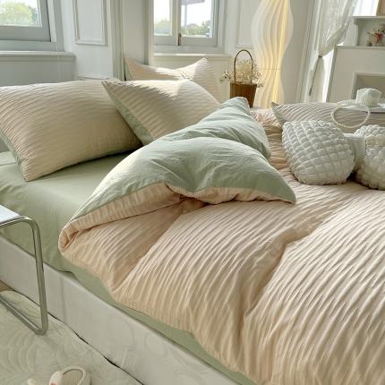 91家纺网 家纺一手货源 找家纺 总老K（美阁）2024年新款水洗棉奶油泡泡纱四件套单被套-时尚简约款