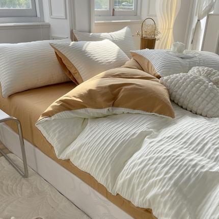 91家纺网 家纺一手货源 找家纺 总老K（美阁）2024年新款水洗棉奶油泡泡纱四件套单被套-时尚简约款