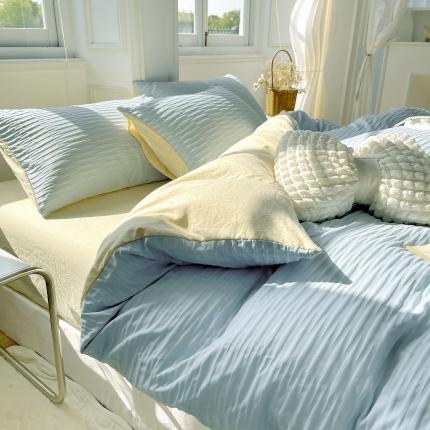 91家纺网 家纺一手货源 找家纺 总老K（美阁）2024年新款水洗棉奶油泡泡纱四件套单被套-时尚简约款