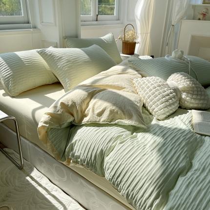 91家纺网 家纺一手货源 找家纺 总老K（美阁）2024年新款水洗棉奶油泡泡纱四件套单被套-时尚简约款