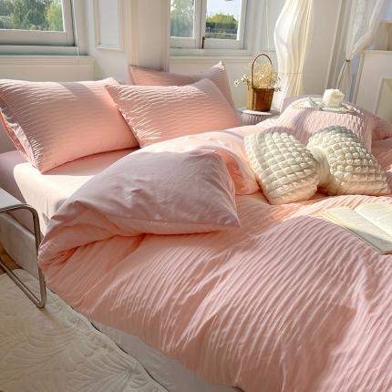 91家纺网 家纺一手货源 找家纺 总老K（美阁）2024年新款水洗棉奶油泡泡纱四件套单被套-时尚简约款