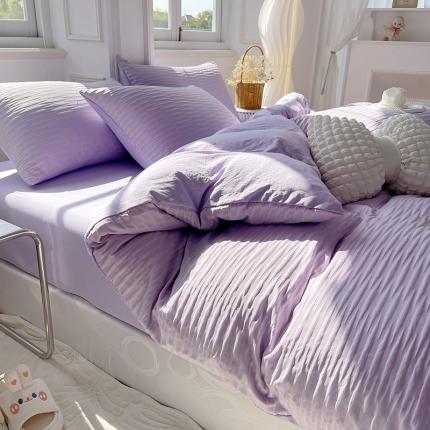 91家纺网 家纺一手货源 找家纺 总老K（美阁）2024年新款水洗棉奶油泡泡纱四件套单被套-时尚简约款