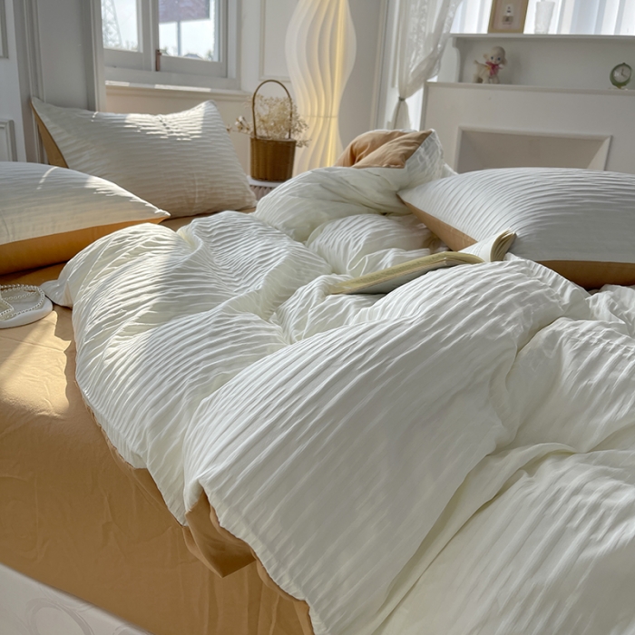 91家纺网 家纺一手货源 找家纺 总老K（美阁）2024年新款水洗棉奶油泡泡纱四件套单被套-时尚简约款