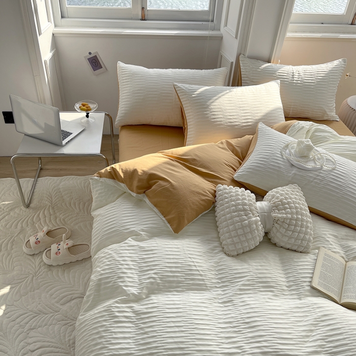 91家纺网 家纺一手货源 找家纺 总老K（美阁）2024年新款水洗棉奶油泡泡纱四件套单被套-时尚简约款