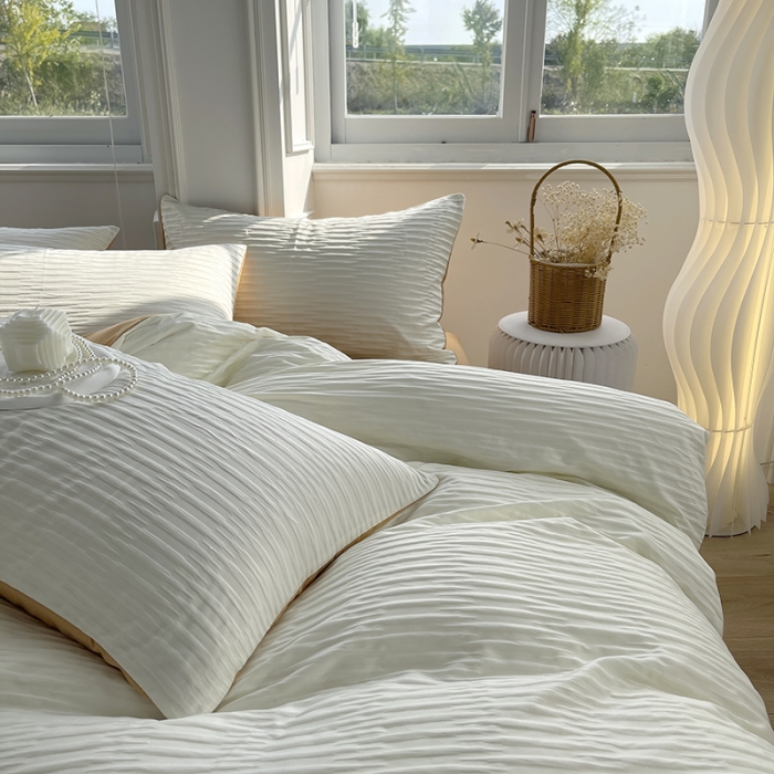 91家纺网 家纺一手货源 找家纺 总老K（美阁）2024年新款水洗棉奶油泡泡纱四件套单被套-时尚简约款