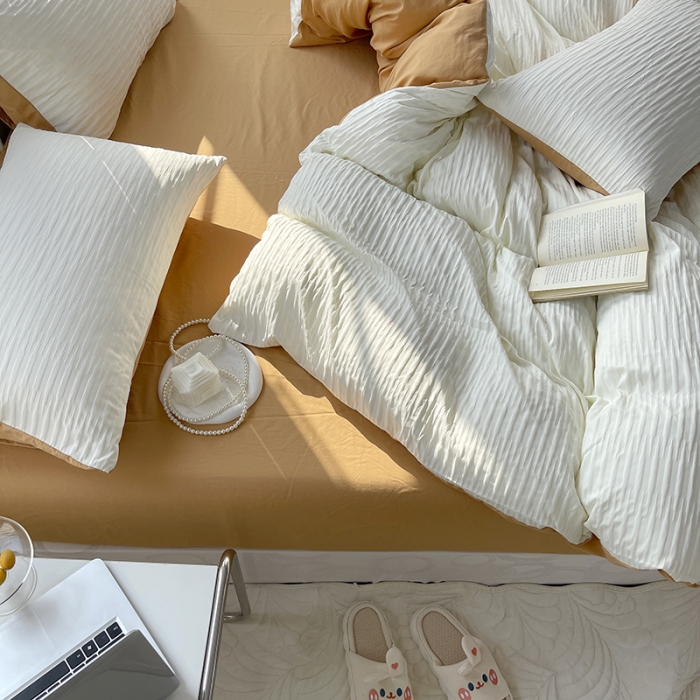 91家纺网 家纺一手货源 找家纺 总老K（美阁）2024年新款水洗棉奶油泡泡纱四件套单被套-时尚简约款