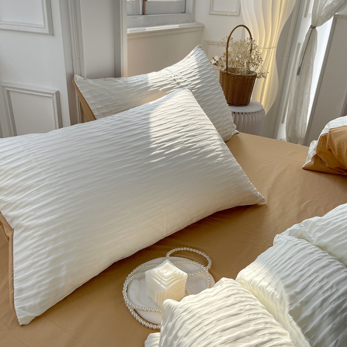 91家纺网 家纺一手货源 找家纺 总老K（美阁）2024年新款水洗棉奶油泡泡纱四件套单被套-时尚简约款