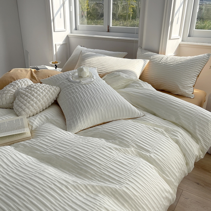 91家纺网 家纺一手货源 找家纺 总老K（美阁）2024年新款水洗棉奶油泡泡纱四件套单被套-时尚简约款