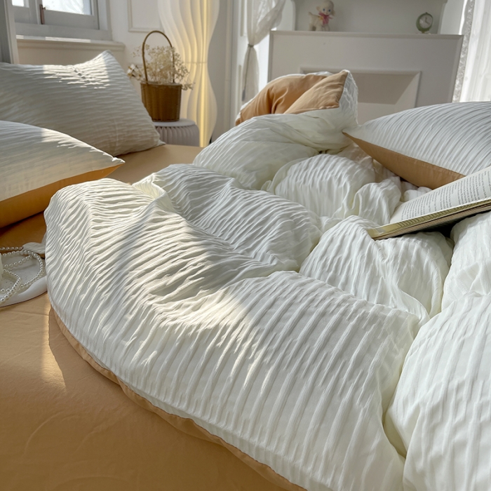 91家纺网 家纺一手货源 找家纺 总老K（美阁）2024年新款水洗棉奶油泡泡纱四件套单被套-时尚简约款