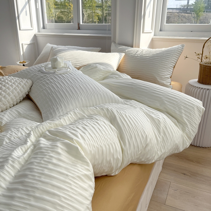 91家纺网 家纺一手货源 找家纺 总老K（美阁）2024年新款水洗棉奶油泡泡纱四件套单被套-时尚简约款