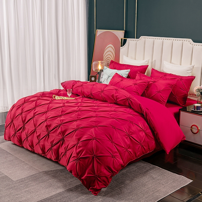 91家纺网 家纺一手货源 找家纺 宅家居 2024轻奢全棉纯手工扭花四件套-巴洛斯 巴洛斯-酒红