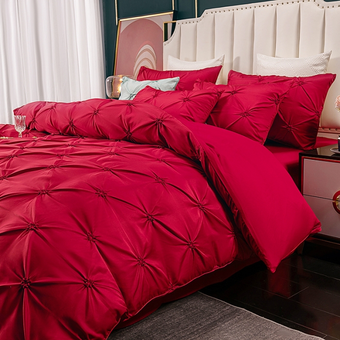 91家纺网 家纺一手货源 找家纺 宅家居 2024轻奢全棉纯手工扭花四件套-巴洛斯 巴洛斯-酒红