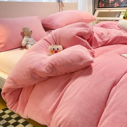 91家纺网 家纺一手货源 找家纺 (总) 盼季家纺 2022新款牛奶绒小清新格子纯色系列四件套