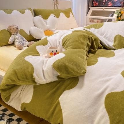 91家纺网 家纺一手货源 找家纺 (总) 盼季家纺 2022新款牛奶绒小清新格子纯色系列四件套