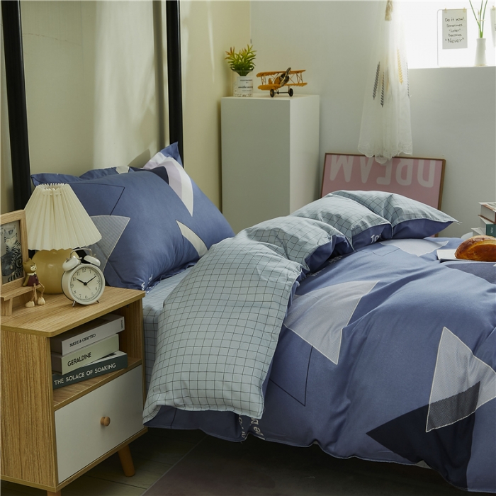 91家纺网 家纺一手货源 找家纺 曼璐 2025新款宿舍学生床笠三件套 几何风情