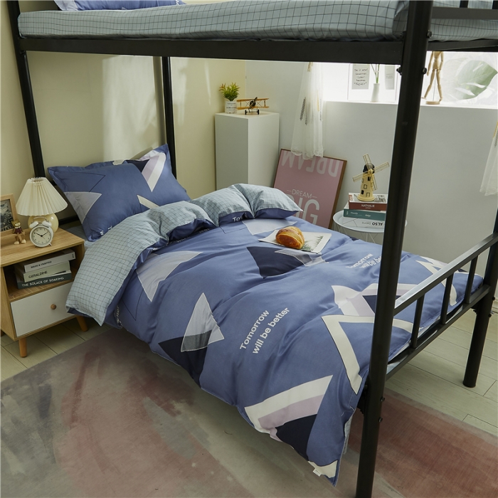 91家纺网 家纺一手货源 找家纺 曼璐 2025新款宿舍学生床笠三件套 几何风情