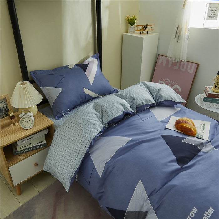 91家纺网 家纺一手货源 找家纺 曼璐 2025新款宿舍学生床笠三件套 几何风情