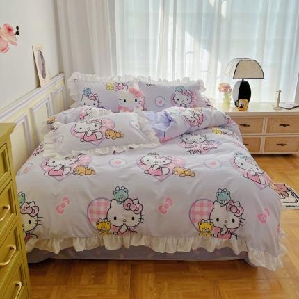 91家纺网 家纺一手货源 找家纺 总-三朵2022新款卡通系列全棉花边款四件套