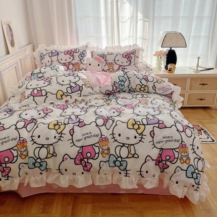 91家纺网 家纺一手货源 找家纺 总-三朵2022新款卡通系列全棉花边款四件套