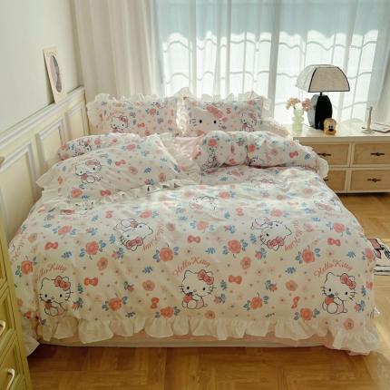 91家纺网 家纺一手货源 找家纺 总-三朵2022新款卡通系列全棉花边款四件套