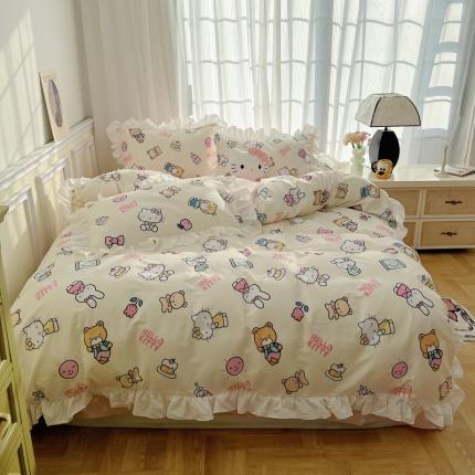 91家纺网 家纺一手货源 找家纺 总-三朵2022新款卡通系列全棉花边款四件套