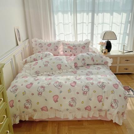 91家纺网 家纺一手货源 找家纺 总-三朵2022新款卡通系列全棉花边款四件套